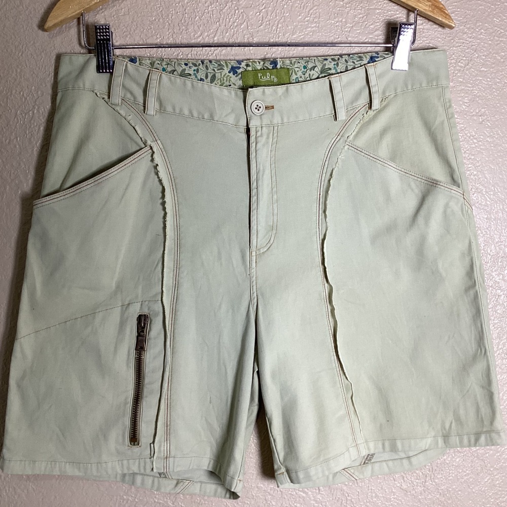 Pulp Women's Khaki Tan Cargo Shorts Raw Edge Utility Gorpcore Zip Pocket Size 10